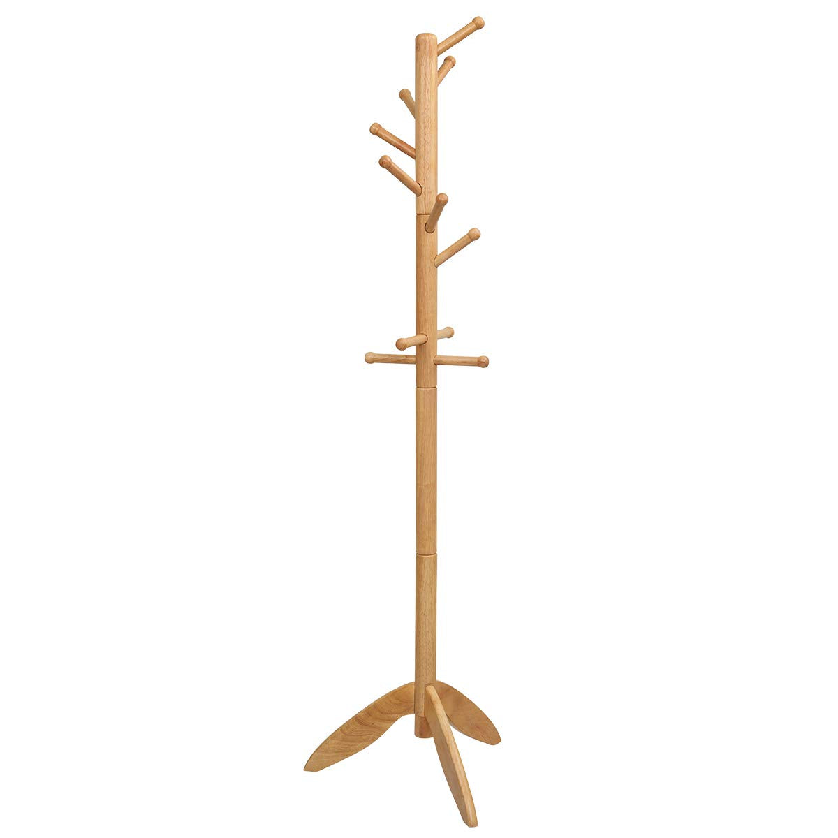 Tangkula Wood Tree Coat Rack with 11 Hooks & Stable Tri-Legged Base